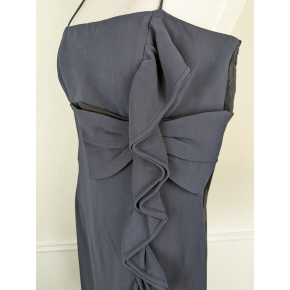 Valentino Dress Formal Bow Ruffle Satin Trim Evening Navy Blue Vintage Size 10 - Picture 4 of 15